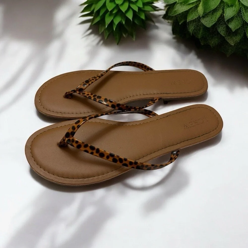 J.Crew Brown Animal Print Thong Flip Flop Sandals Size 10‎